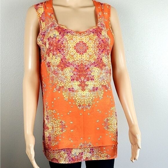 CAbi Orange Floral Petals Layered Tank Top - Picture 2 of 5